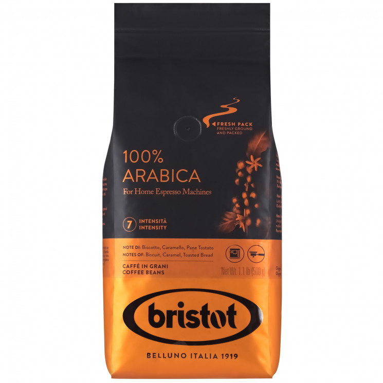Bristot 100% Арабика 500г кофе в зернах пакет