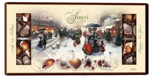 Ameri Рождественский городок 500г новогодняя упаковка конфеты шоколадные с начинкой пралине