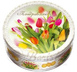 Сладкая сказка Тюльпаны 400г сдобное печенье со сливочным маслом ж/б 8 марта