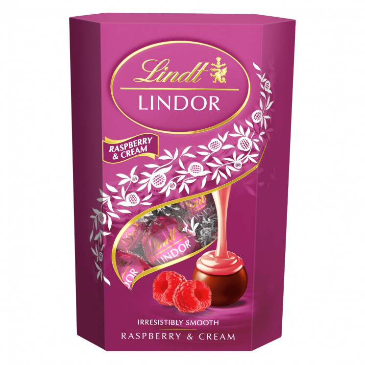 Lindt конфеты шоколадные Lindor Малина и Сливки подарочная упаковка 200 г.