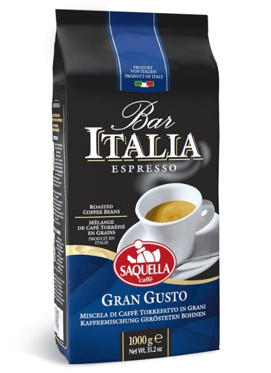Saquella Bar Italia Gran Gusto 1 кг пакет кофе в зернах 80/20
