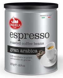 Saquella Espresso Gran Arabica 100% 250г кофе в зернах ж/б