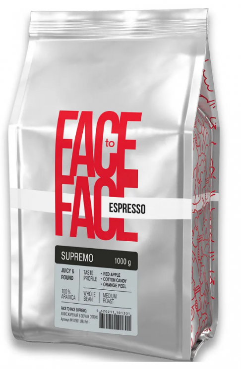 Face to Face Supremo 100 % Арабика 1 кг кофе в зернах пакет